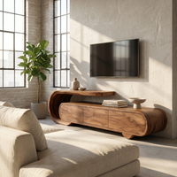 Curved Profile TV Console With Elevated Display Shelf