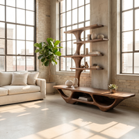 Organic Modern Branching TV Console with Vertical Display Shelves