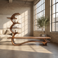 Organic Side Curved Shelf TV Console with Layered Display