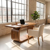 Live Edge Solid Wood Executive Desk Curved Base