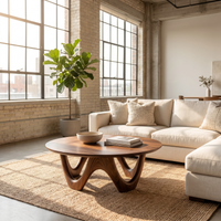 Sculptural Wood Coffee Table With Organic Curved Base