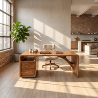 Modern Solid Wood Office Desk with Sculptural Base