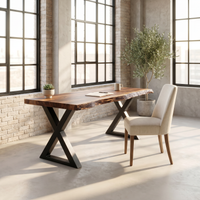 Solid Wood Desk With Metal X Legs Minimalist Work Desk