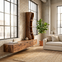 Geometric Floating TV Console With Vertical Shelving