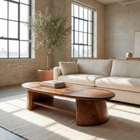 Oval Coffee Table With Open Storage Handcrafted Solid Wood