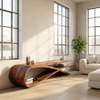 Sculptural Solid Wood TV Stand with Floating Shelves