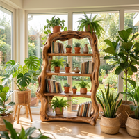 Rustic Carved-Frame Solid Wood Bookshelf - Sculptural Open Shelving for Living Room or Library