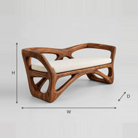 Accent Bench With Sculpted Open Frame Arms And Cushioned Seat dimension diagram with width, height and depth