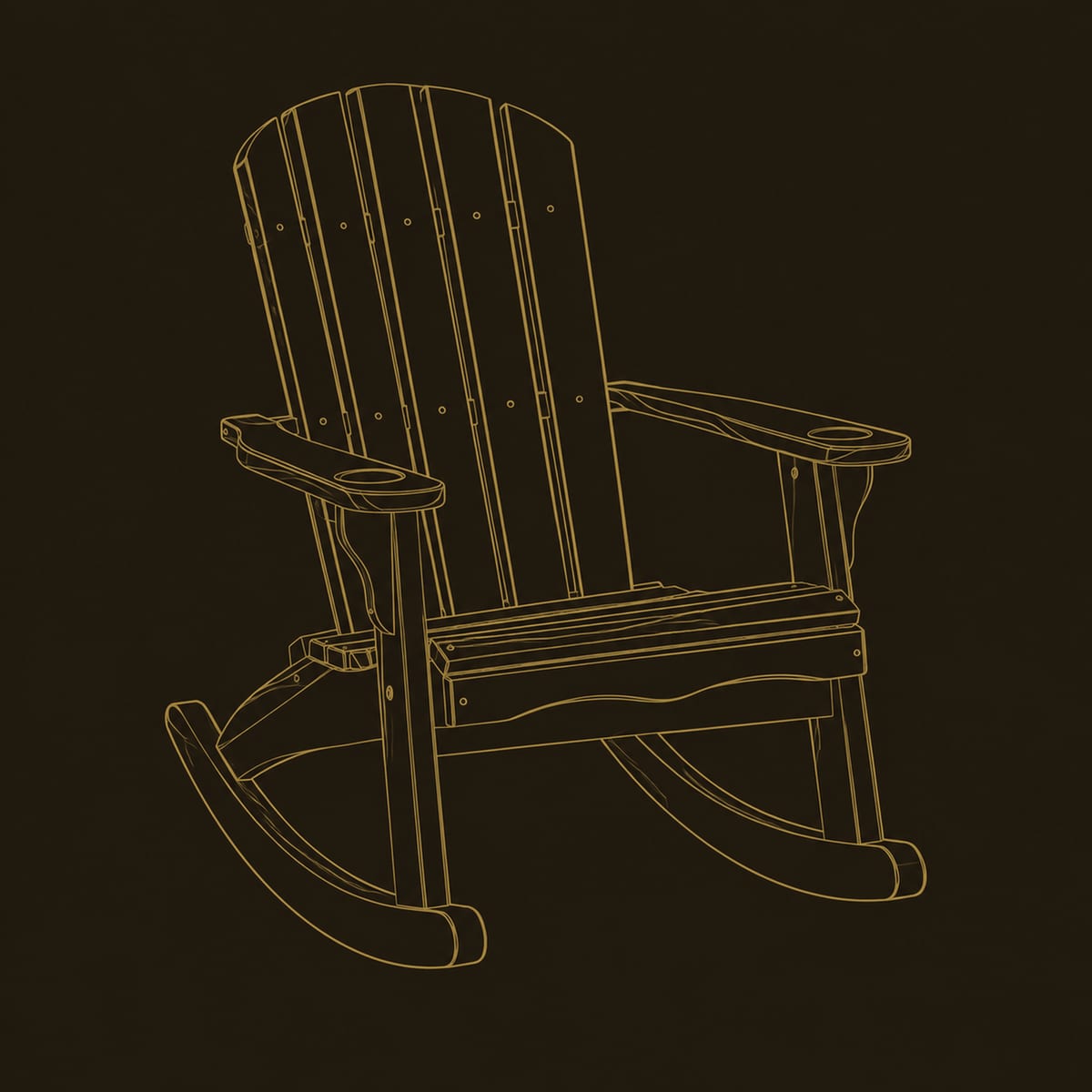 Adirondack Style Rocking Chair With Slatted Fan Back And Wide Arms dimension diagram