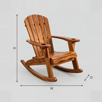 Adirondack Style Rocking Chair With Slatted Fan Back And Wide Arms dimension diagram with width, height and depth