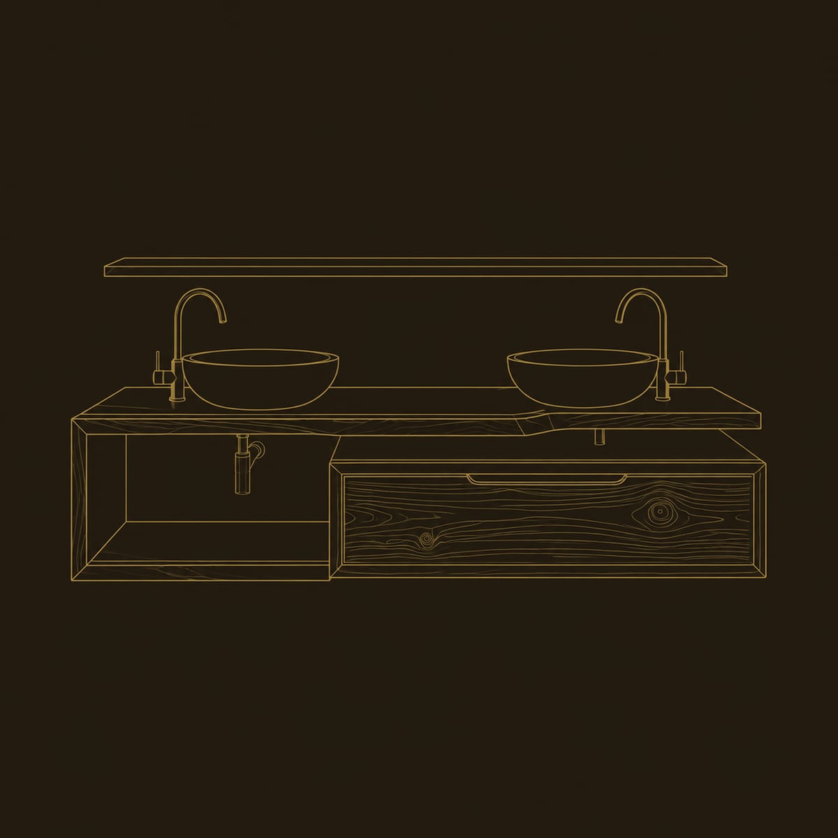 Angled Slab Top Floating Bathroom Vanity With Open Cubby dimension diagram