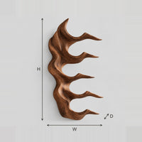 Antler Style Wine Holder With Stacked Prongs And Flowing Grain dimension diagram with width, height and depth