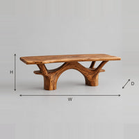 Arched Branch Base Live Edge Dining Table With Slab Top dimension diagram with width, height and depth