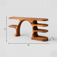 Arched Console Table With A Branch Leg And Stacked Oval Shelves dimension diagram with width, height and depth