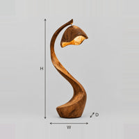 Arched Floor Lamp With Carved Wood Hood And S Curve Stem dimension diagram with width, height and depth