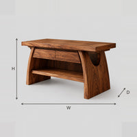 Arched Leg Bathroom Vanity With Thick Plank Top And Lower Shelf dimension diagram with width, height and depth