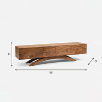 Arched Leg TV Cabinet with Four Figured Doors dimension diagram with height, width and depth