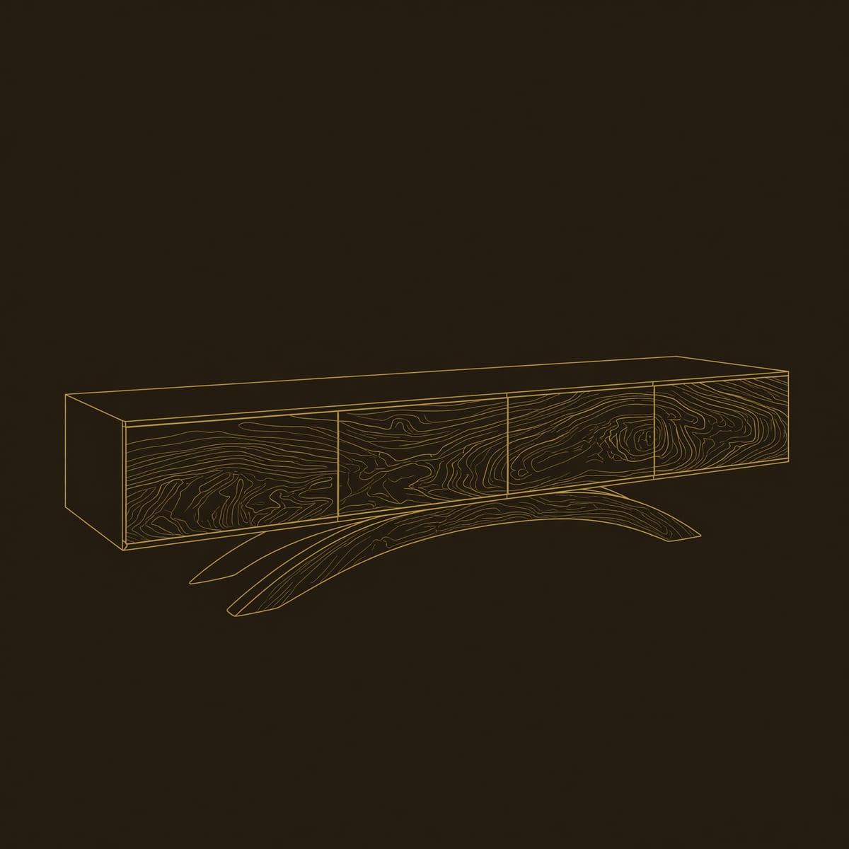 Arched Leg TV Cabinet with Four Figured Doors dimension diagram