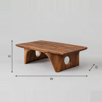Arched Slab Coffee Table With Circular Cutouts dimension diagram with width, height and depth