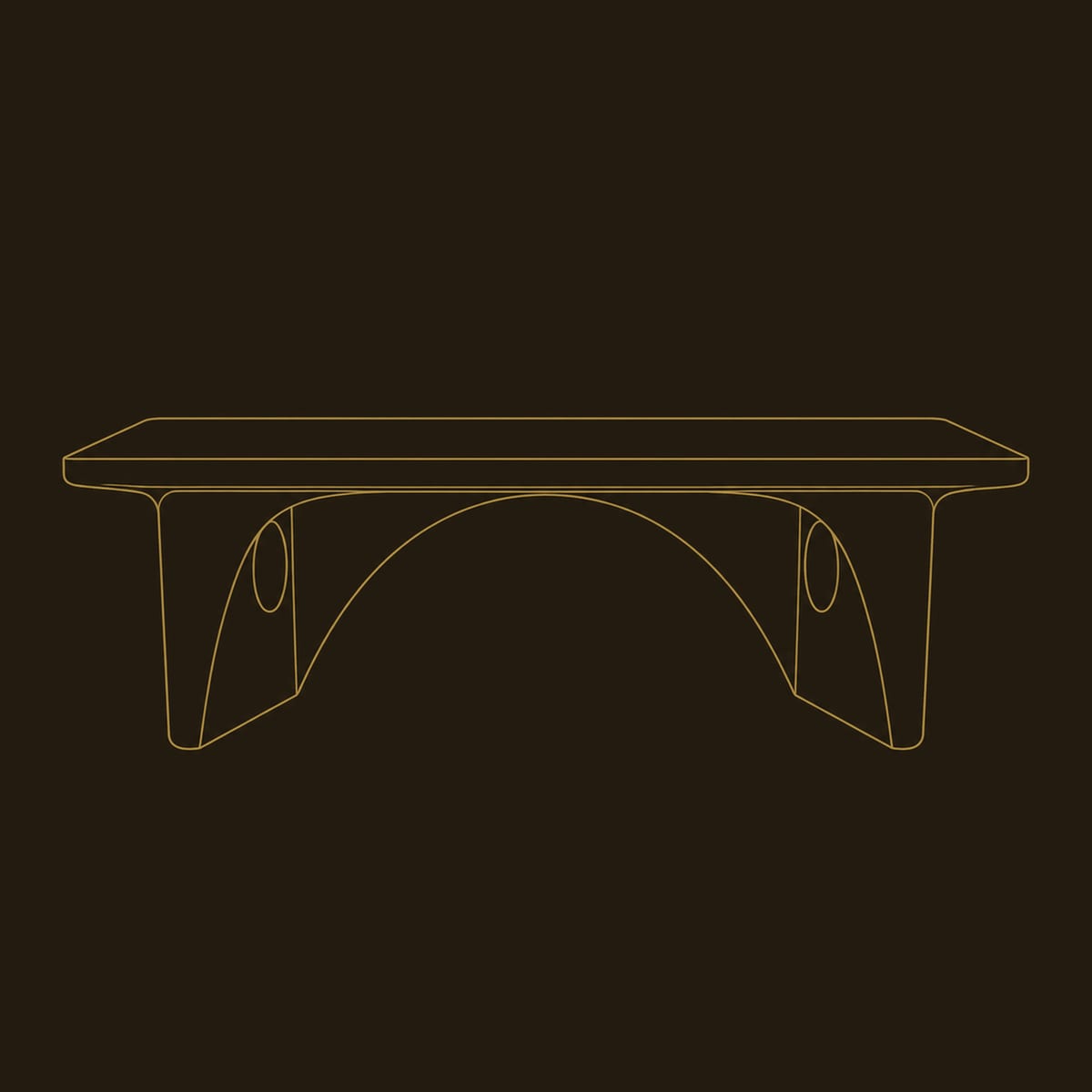 Arched Slab Coffee Table With Circular Cutouts dimension diagram