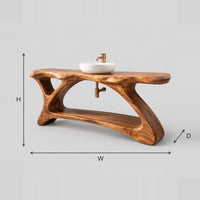 Asymmetric Bathroom Vanity With Sweeping Base And Lower Shelf dimension diagram with width, height and depth