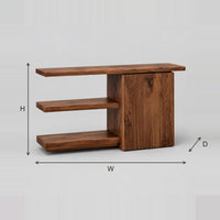 Asymmetric Console Table With Two Open Shelves And Grain Panel dimension diagram with width, height and depth