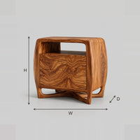 Barrel Sided Nightstand With Open Top Cubby And Swirled Grain dimension diagram with width, height and depth