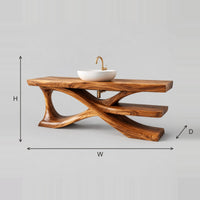 Bathroom Vanity On A Crossed Sculpted Base With Lower Shelf dimension diagram with width, height and depth