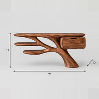 Bathroom Vanity With Branching Base, Two Leaf Shelves And A Drawer dimension diagram with width, height and depth