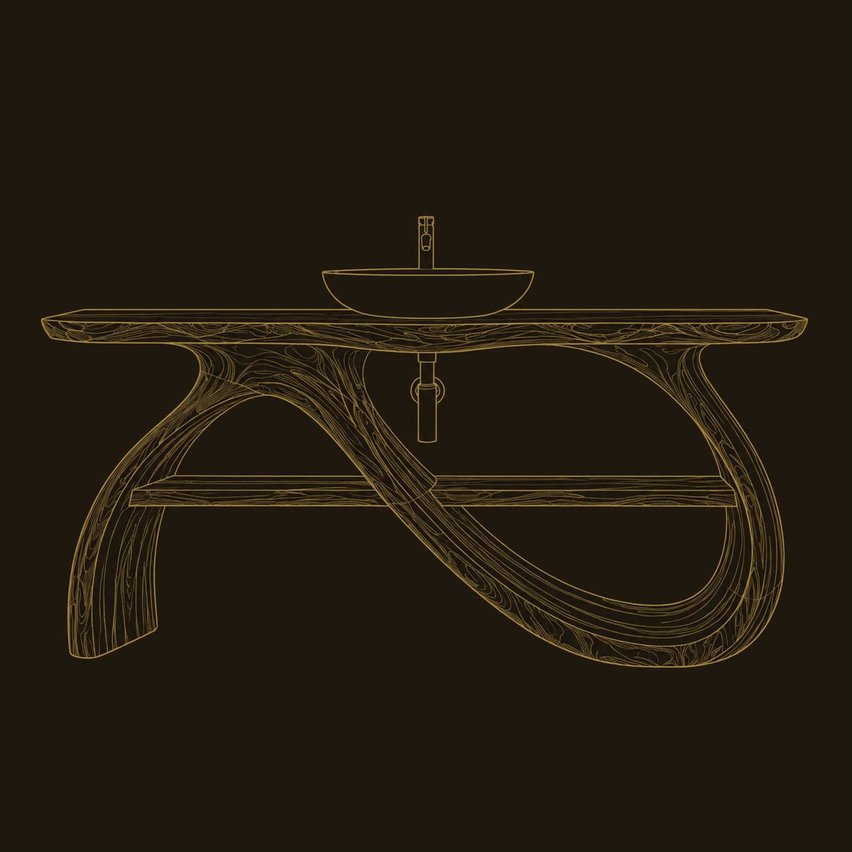 Bathroom Vanity With Flowing Looped Legs And Open Lower Shelf dimension diagram