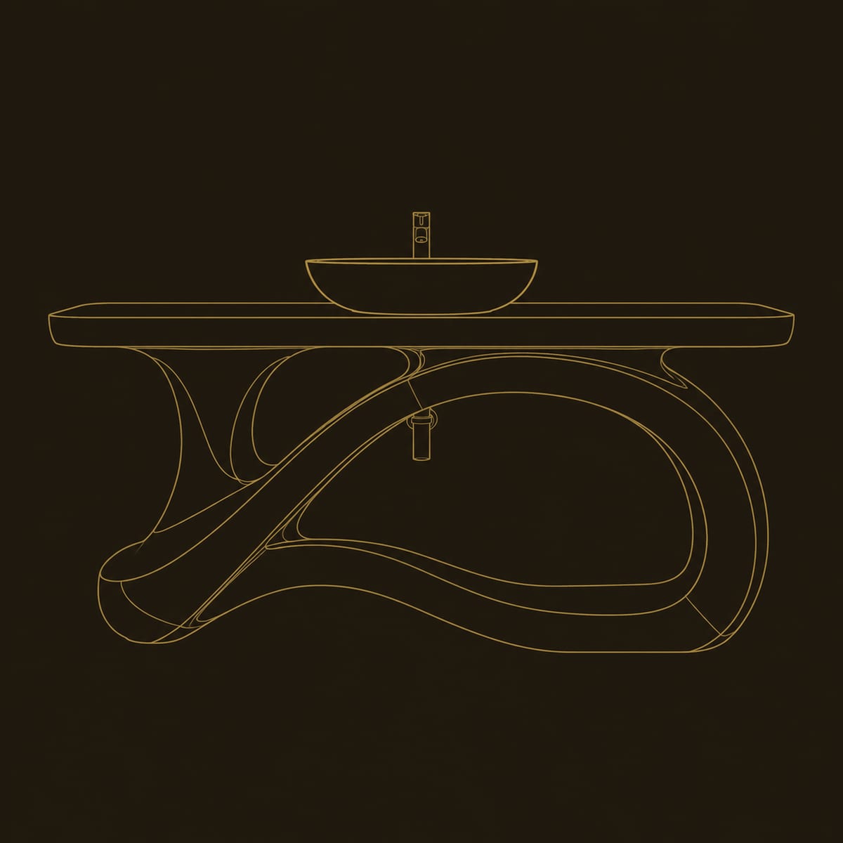 Bathroom Vanity With Flowing Ribbon Loop Base And Slab Top dimension diagram
