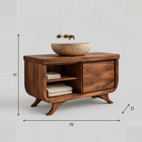 Bathroom Vanity With Open Cubby And Single Door On Flared Feet dimension diagram with width, height and depth