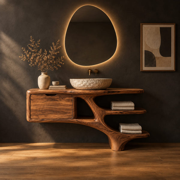 Bathroom Vanity With Sculpted Branch Base And Two Open Shelves