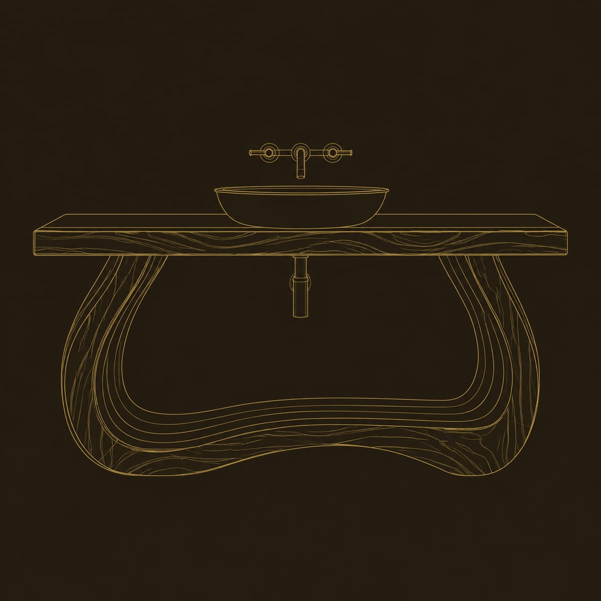 Bathroom Vanity With Sculpted Loop Base, Open Lower Shelf dimension diagram