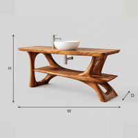 Bathroom Vanity With Sculpted Tree Limb Legs And A Lower Shelf dimension diagram with width, height and depth