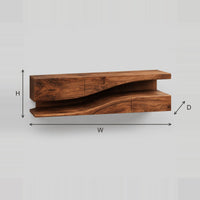 Bathroom Vanity With Thick Wood Top And Wavy Open Lower Shelf dimension diagram with width, height and depth