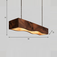 Beam Pendant Light With Wavy Lower Edge And Warm Glow dimension diagram with width, height and depth