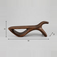 Bench With A Long Flat Top And One Swooping Raised End dimension diagram with width, height and depth