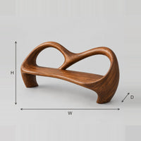 Bench With An Open Looping Backrest And Sculpted Legs dimension diagram with width, height and depth