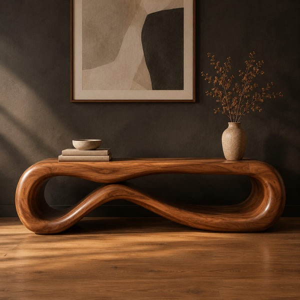 Bench With Figure Eight Loop Form And Smooth Wood Top
