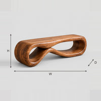 Bench With Figure Eight Loop Form And Smooth Wood Top dimension diagram with width, height and depth