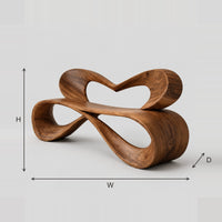 Bench With Heart Shaped Open Back And Folded Ribbon Seat dimension diagram with width, height and depth