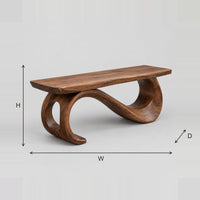 Bench With Plank Seat And S Shaped Scroll Base dimension diagram with width, height and depth