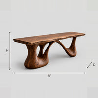Bench With Wavy Slab Top On A Sculpted Asymmetric Base dimension diagram with width, height and depth
