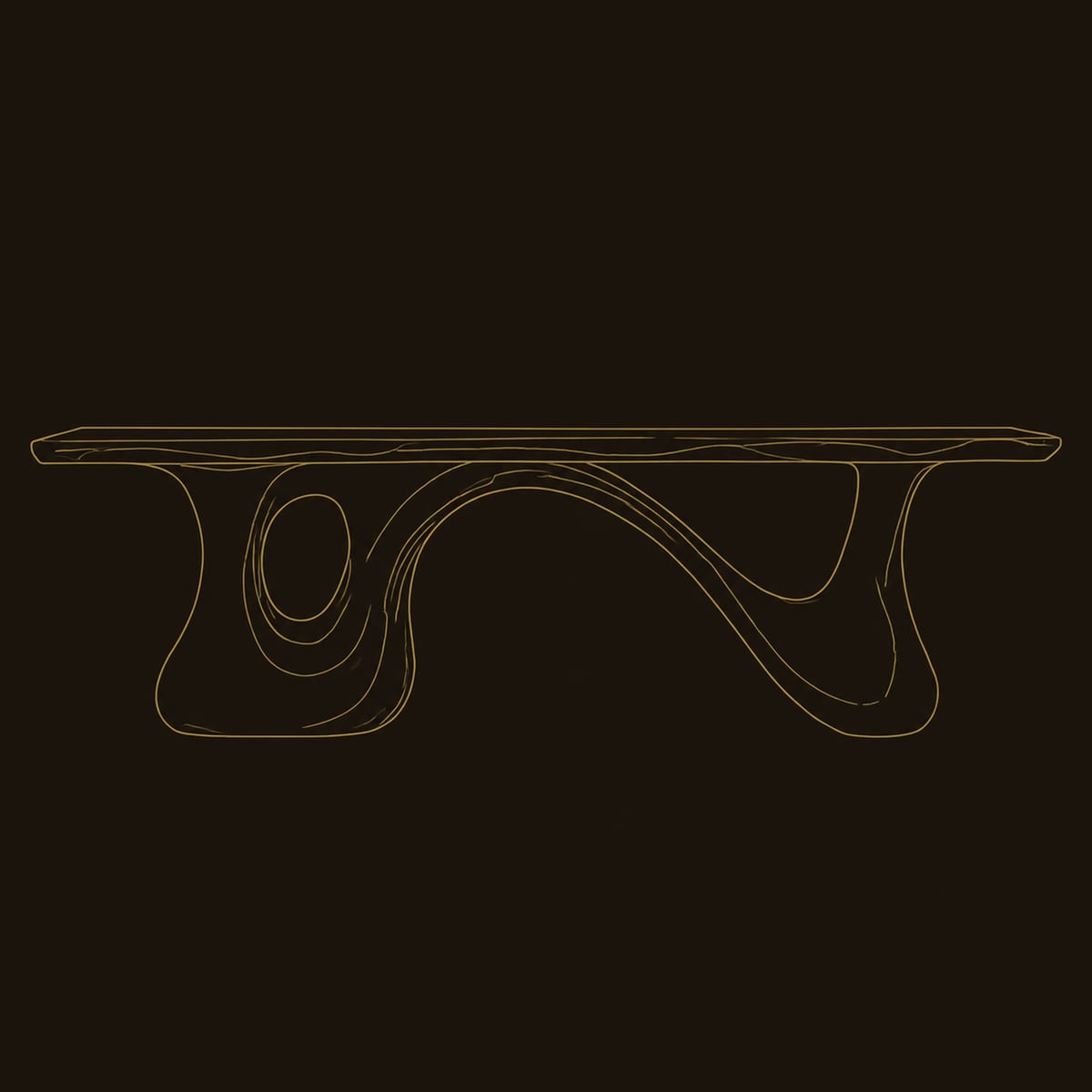 Bench With Wavy Slab Top On A Sculpted Asymmetric Base dimension diagram