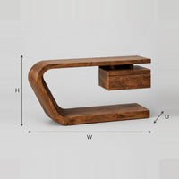 Bent Slab Console Table With A Floating Box And Low Flat Base dimension diagram with width, height and depth
