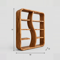 Bookshelf With A Wavy S Shaped Divider In A Soft Edged Frame dimension diagram with width, height and depth