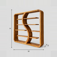 Bookshelf With Flowing S Divider And Soft Edged Frame dimension diagram with width, height and depth