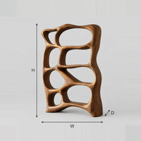 Bookshelf With Free Form Open Cells And Sculpted Outline dimension diagram with width, height and depth