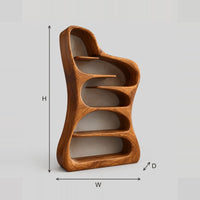 Bookshelf With Free Form Wavy Outline And Open Scooped Shelves dimension diagram with width, height and depth